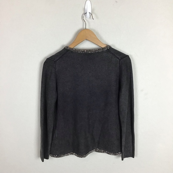 MAJE Cardigan Sweater Beaded Trim Linen Cotton Knit - Picture 4 of 8